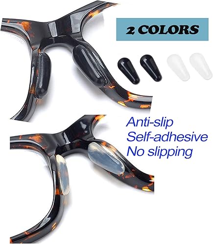 Miniatura 4 de 15 pares de almohadillas de nariz adhesivas de silicona suave antideslizante para marcos de plástico, anteojos y lentes de sol (negro, 0.098