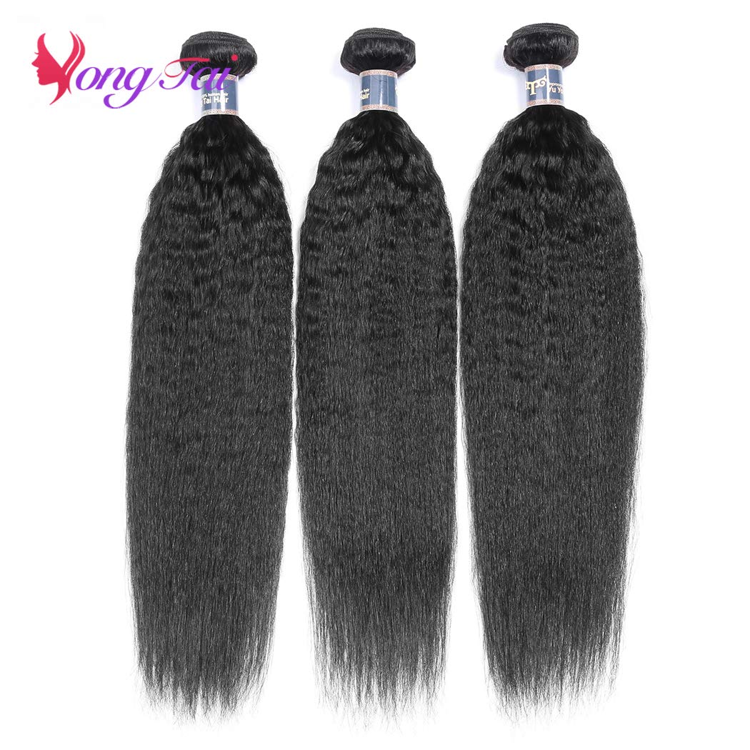 10 10 10 Inch Yaki Straight Human Hair Weave Brazilian Kinky Straight Hair Bundles sew in Real Unprocessed Virgin Weft Relaxed Hair Extensions No Tangle No Shedding Yuyongtai 1B Color Bundles