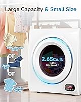 Vista 4 de Secadora de ropa portátil de 2.65 pies cúbicos - Secadora de ropa de 1400W con tambor de acero inoxidable, carga frontal por volteo, panel táctil