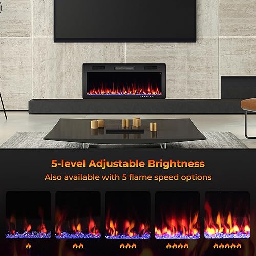 Miniatura 3 de GOFLAME Chimenea eléctrica de 40 pulgadas empotrada y montada en la pared, calentador eléctrico de chimenea de 750 W1500 W con control remoto,