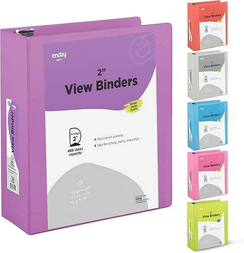 Enday - Carpeta de 2 pulgadas con 3 anillos de 2 pulgadas color morado con anillo en D inclinado de 2 pulgadas cubierta transparente con 2 bolsillos