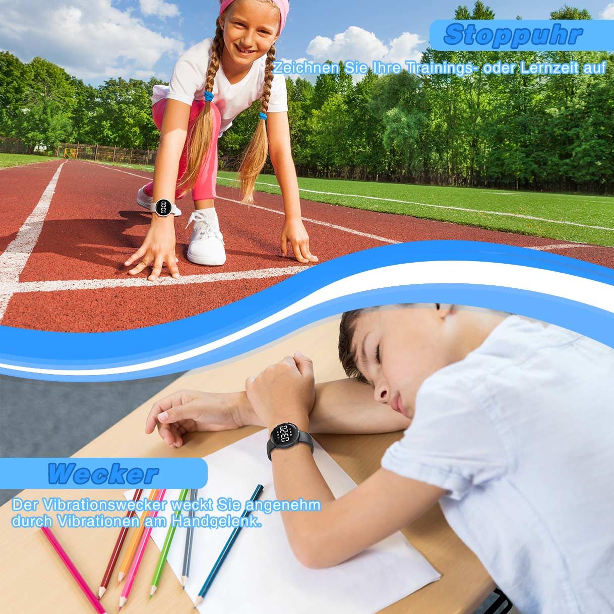 Orologio Fitness Tracker Digitale per Bambini, Orologio da Polso Impermeabile con Contapassi/Distanza/Calorie/Cronometro/Sveglia, Fantastico per Ragazzi, Ragazze, Bambini e Adolescenti (Nero)