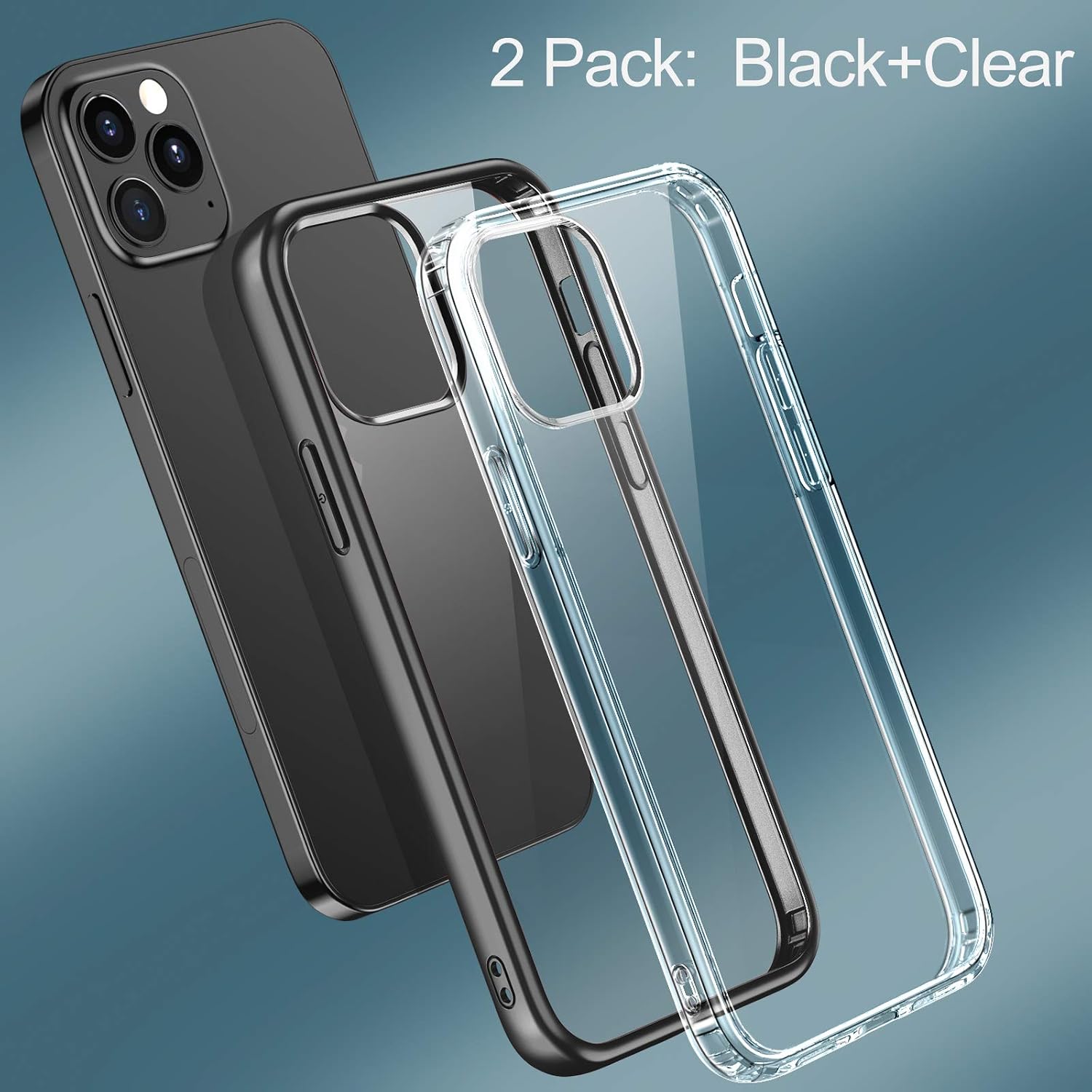 [2 Pack] CTYBB Cases Compatible with iPhone 12 Pro Max, 6.7 inch, Anti-Yellowing, Military Grade Protective Cases, One Black + One Clear