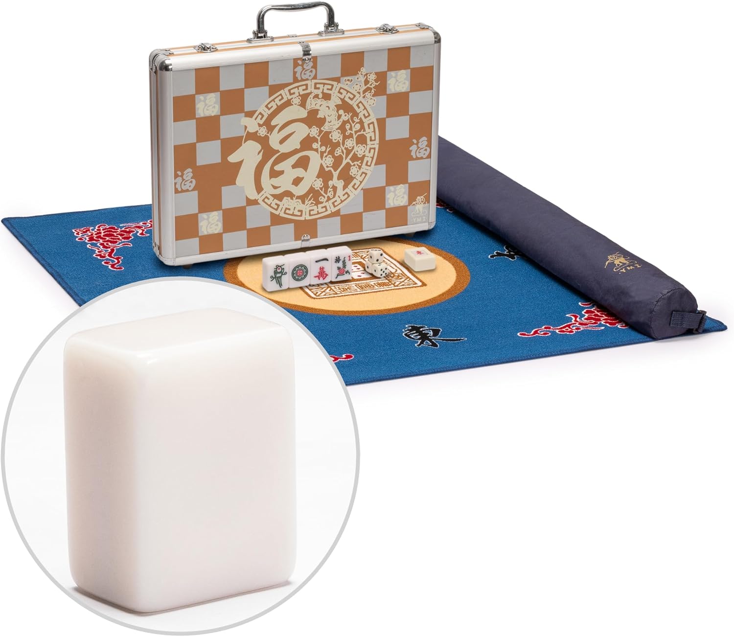 Yellow Mountain Imports Mahjong Bundle - Professional Champion-Size Chinese Mahjong Game Set and Blue 31.1-inch Table Cover