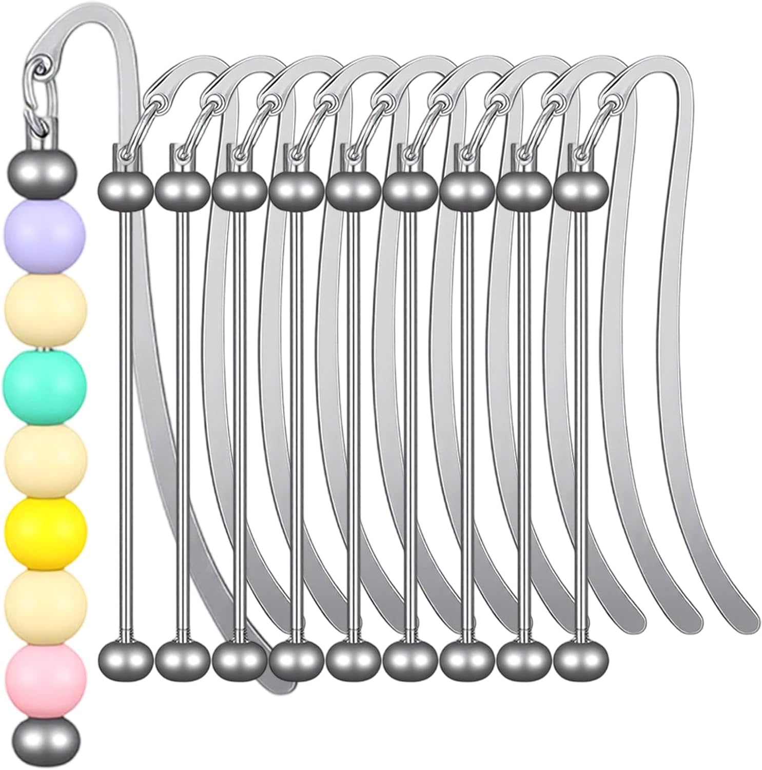 10Pcs Beadable Bookmarks DIY Metal Blank Beaded Bar Beading Bookmark Modern Bead Craft Jewelry Pendant Charm Gift for Beads for Book Lovers Office Supplies Birthday Present Silver - Image 8