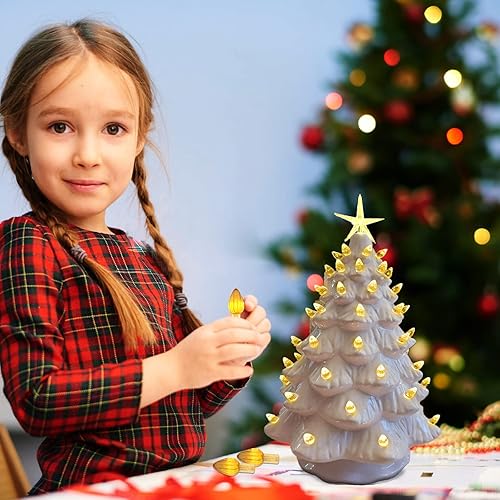 Miniatura 70 de Luces de repuesto de cerámica para árbol de Navidad, adornos de luz multicolor mediana para árbol de cerámica (117 bombillas + 5 estrellas superior)