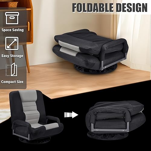 Miniatura 9 de Silla giratoria para videojuegos Silla multiusos para juegos en el suelo para jugar videojuegos, ver TV, leer con reposabrazos, soporte lumbar y