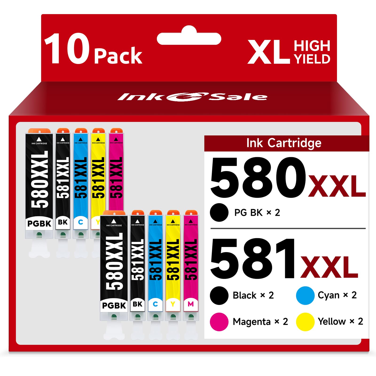 INK E-SALE 580 581 Druckerpatronen kompatible für Canon PGI-580 XXL CLI-581 XXL 10er-Pack für TR8550 TS6350a TR7550 TS6150 TS9550 TS6250 TS8350a TS705a TS6350 TR8500 TS8351a TS8351