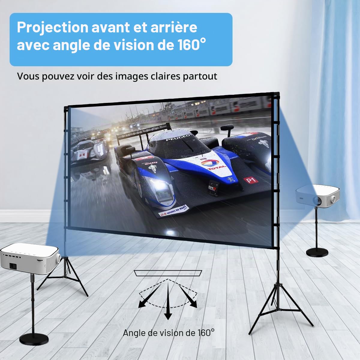 Towond Écran de Projection 120 Pouces Portatif 16:9 HD avec Support et Sac de Transport