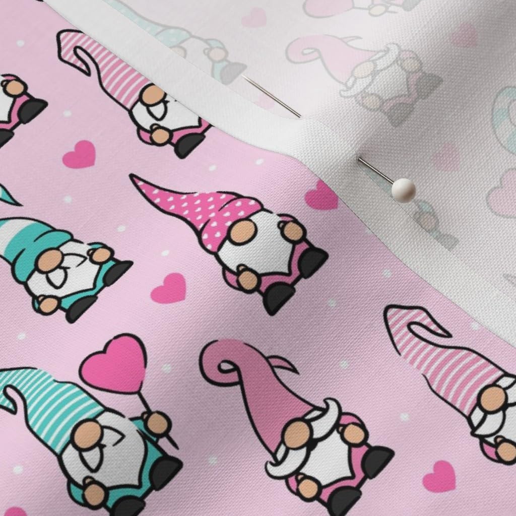 Spoonflower Fabric - Scale Valentine Gnomes Pink Teal Cute Heart Valentines Day Printed on Petal Signature Cotton Fabric by The Yard - Sewing Quilting Apparel Crafts Decor