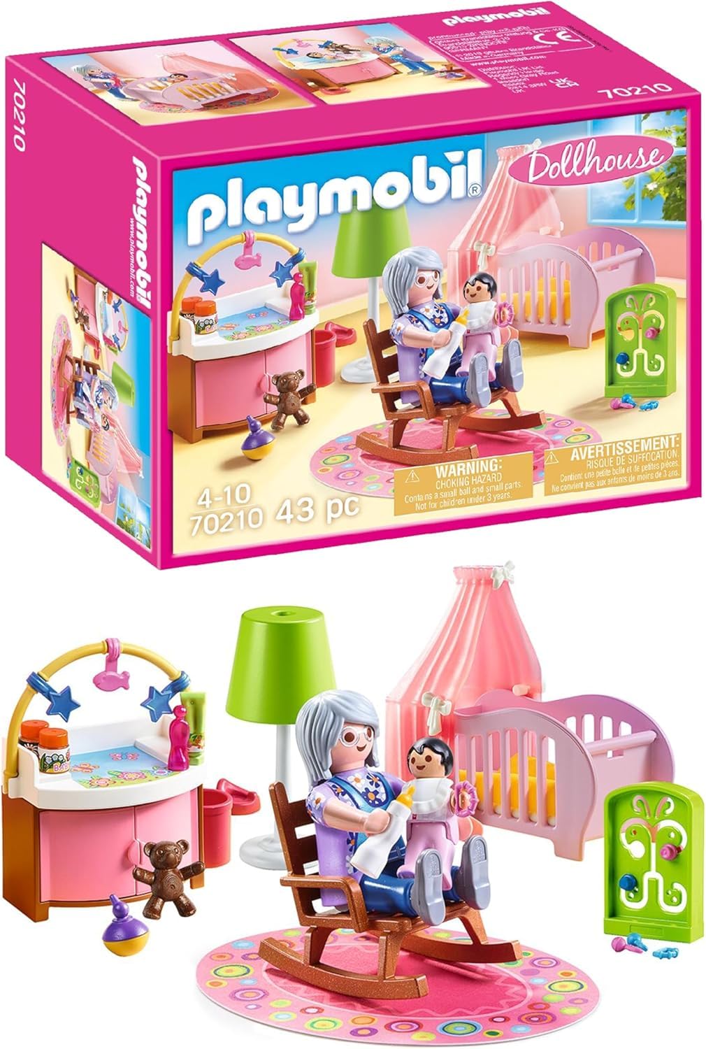 PLAYMOBIL Dollhouse 70210 Babyzimmer mit Babybett und Figuren, ab 4 Jahren
