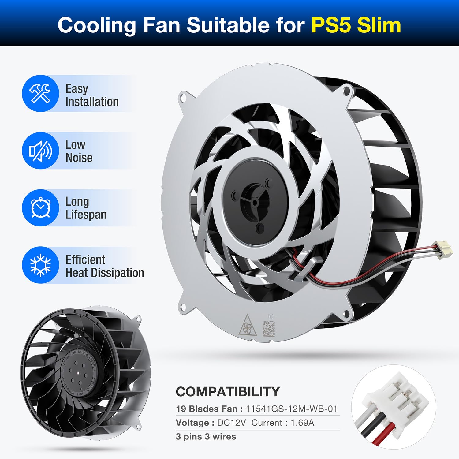 GRAUGEAR Parti di ricambio per ventola di raffreddamento interna sottile PS5, kit di ricambio per la pulizia della polvere, compatibile con ventola di raffreddamento a 19 pale (PS5 Slim)