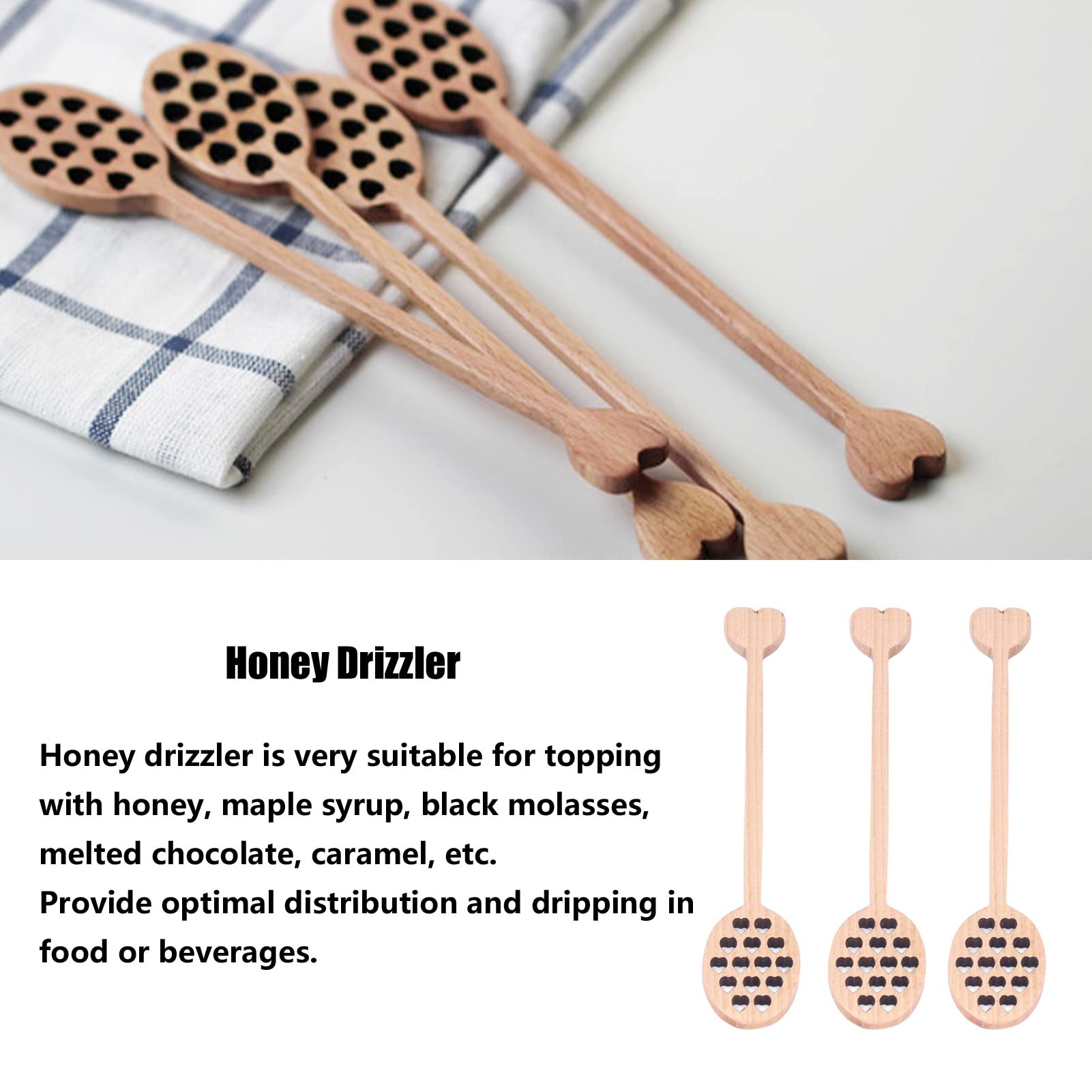 Gavigain Wood Honey Dipper, Heart Pattern Chinese Cherry Mixing Stirrer Kitchen Tableware for Honey Drizzler Application