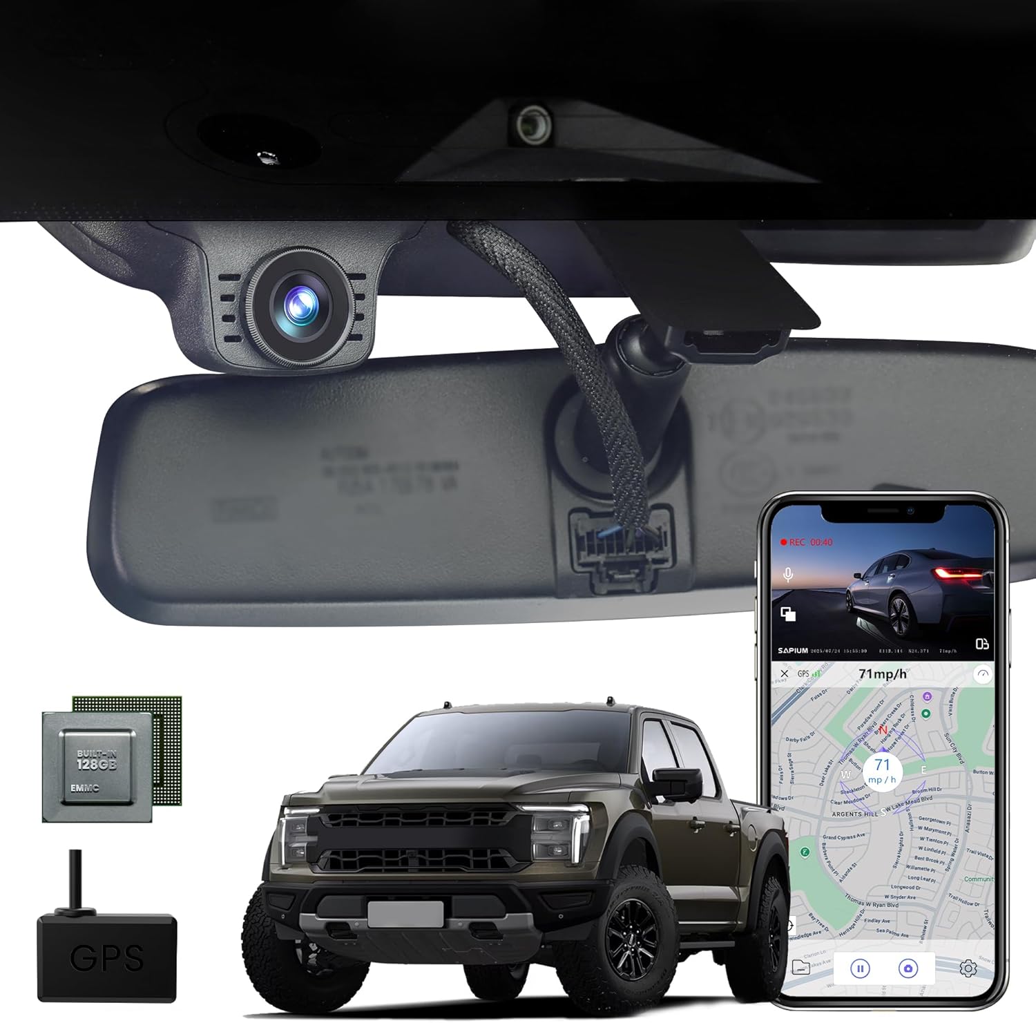 4K Dash Cam for Ford F150/F250 (2021-2025) 24H Parking Monitor with GPS & 128GB EMMC, Magnetic CPL Polarizer,5G WiFi,OEM Style Fit XLT XL Raptor Lariat Platinum(S117 Fornt only 4K)