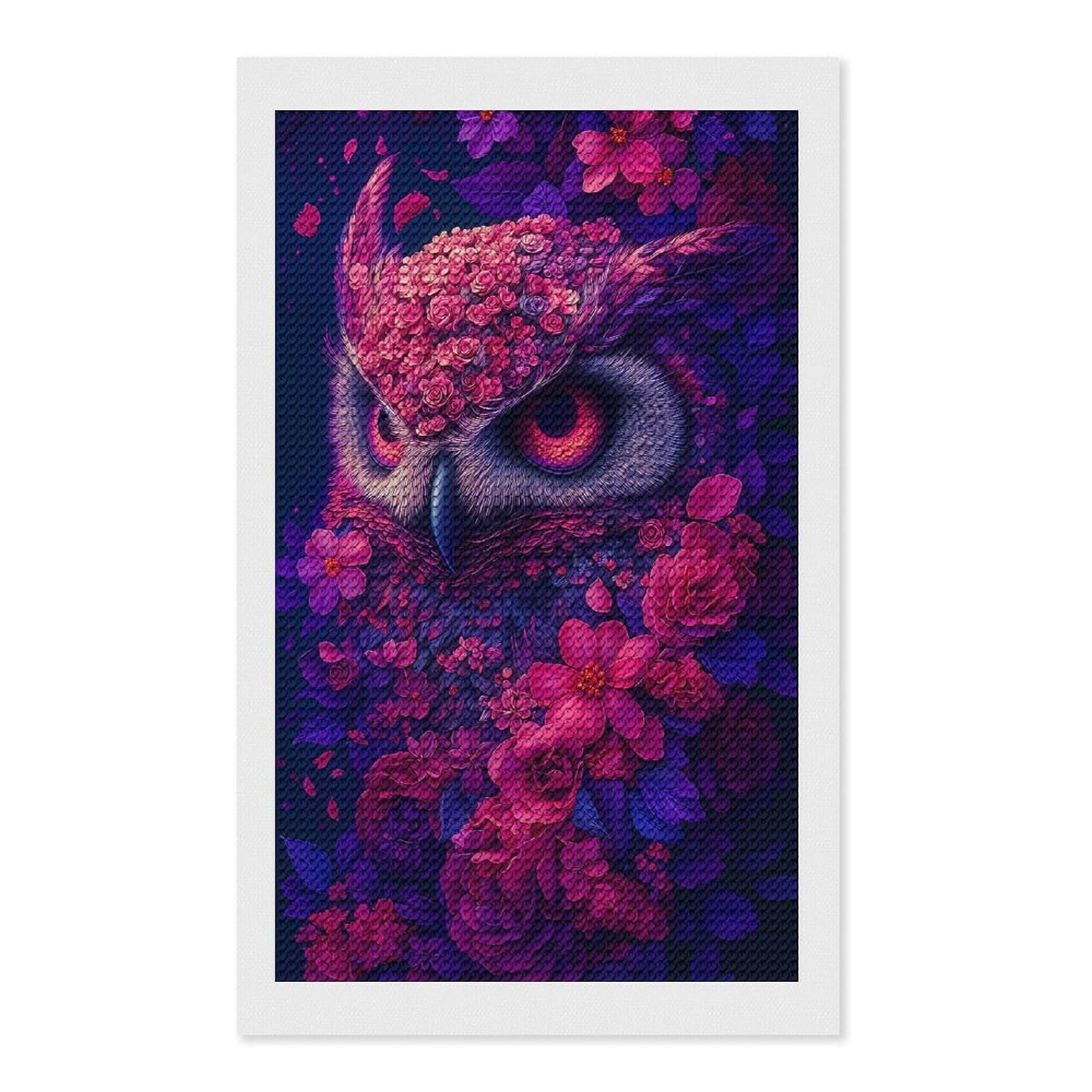 Junmoney Floral Owl Portrait DIY Diamond Art Canvas Kit 12"x20", Complete Accessories, Creative Leisure Activity, Home Wall Decor, Gift Idea