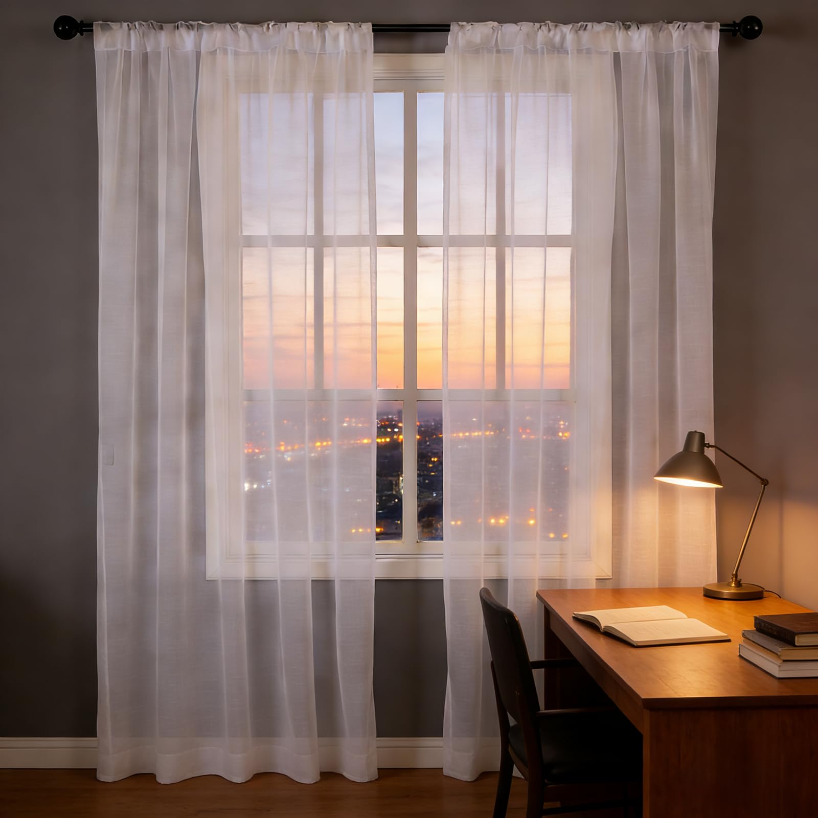 Gardinen Transparent 200 x 235 cm mit Kräuselband, Halbtransparent, Lichtdurchlässig, mit Ösen in Leinenoptik, Luftig Und Langlebig, Gardine Schlafzimmer, Schlaufengardinen für Jedes Fenster, Weiß