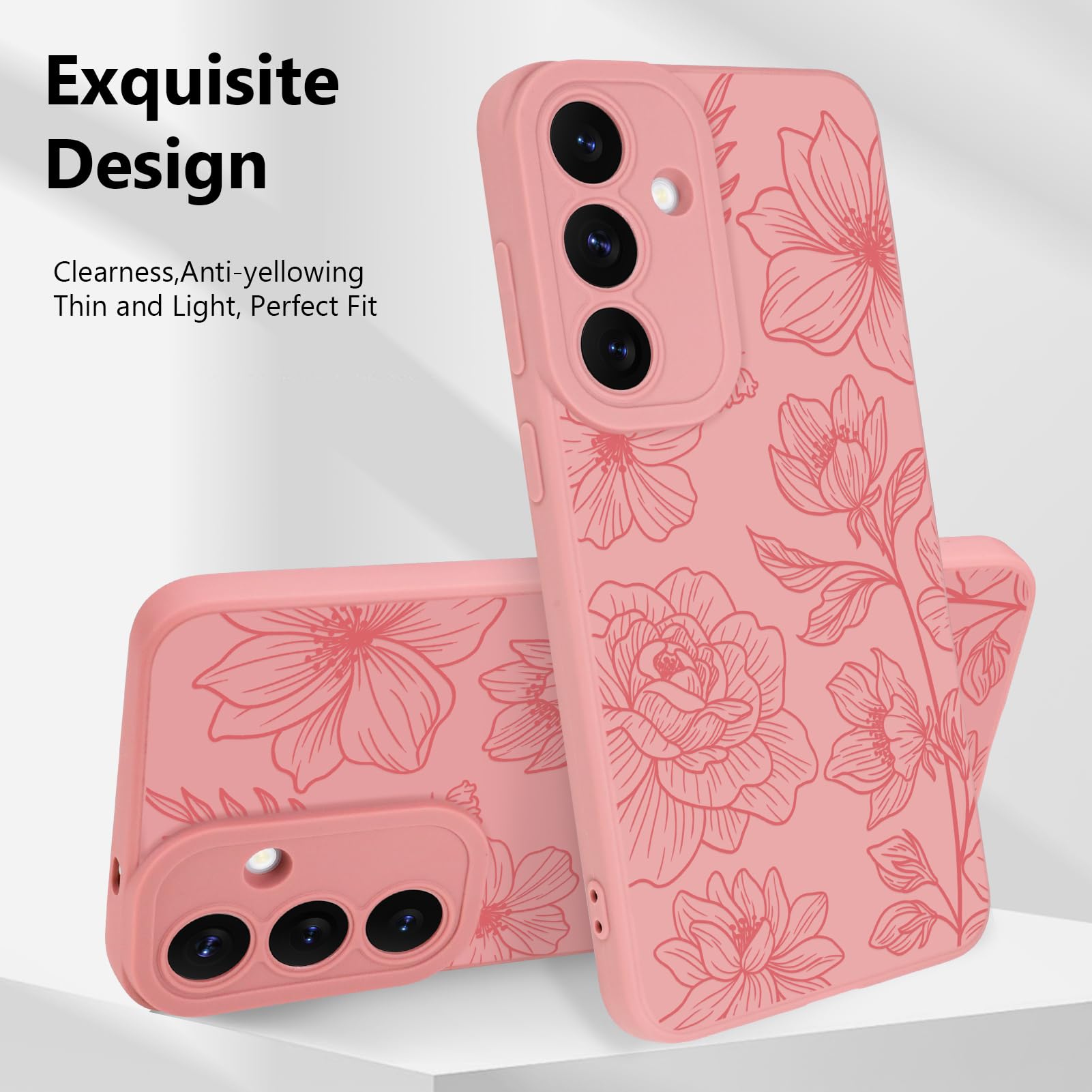 Funda de silicona para Samsung Galaxy S25 Plus con diseño de loto floral rosa, protección de cámara, suave, delgada, para niñas y mujeres, color rosa