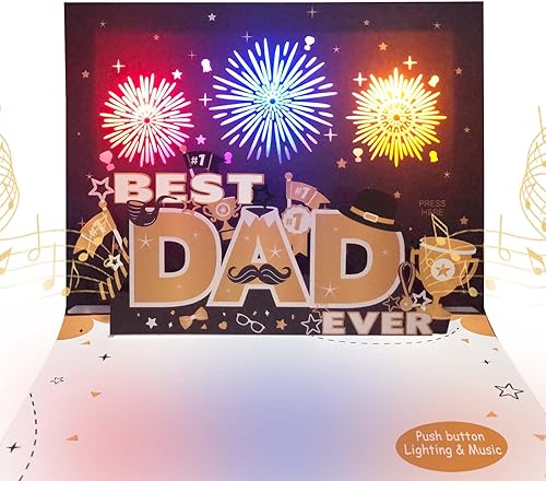 DTESL Tarjeta emergente 3D para el día del padre, luces y música, mejor tarjeta de papá del mundo, tarjetas del día del padre, regalo del día del