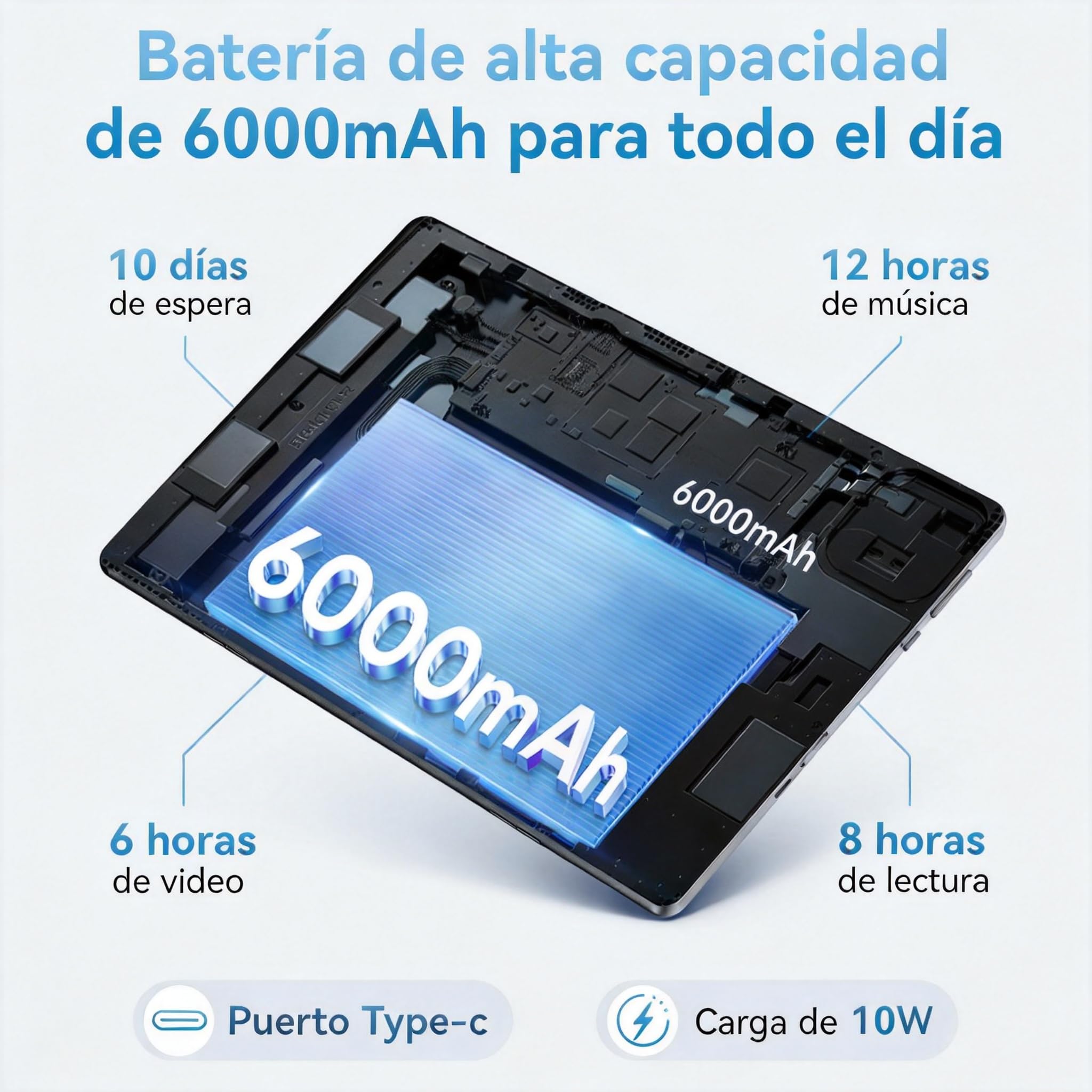 Tablet Android 15 de 10 Pulgadas Gris, 6GB RAM (hasta 18GB) 128GB, Octa-Core T30, Pantalla IPS 1280x800, Batería 6000mAh, WiFi Dual, GPS, Desbloqueo Facial, Bluetooth, USB-C, TF 1TB