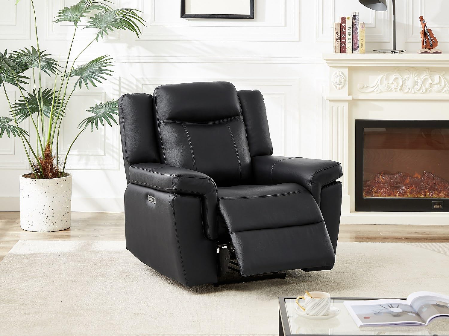Vente-unique - Fauteuil Relax électrique en Cuir Noir Kenneth