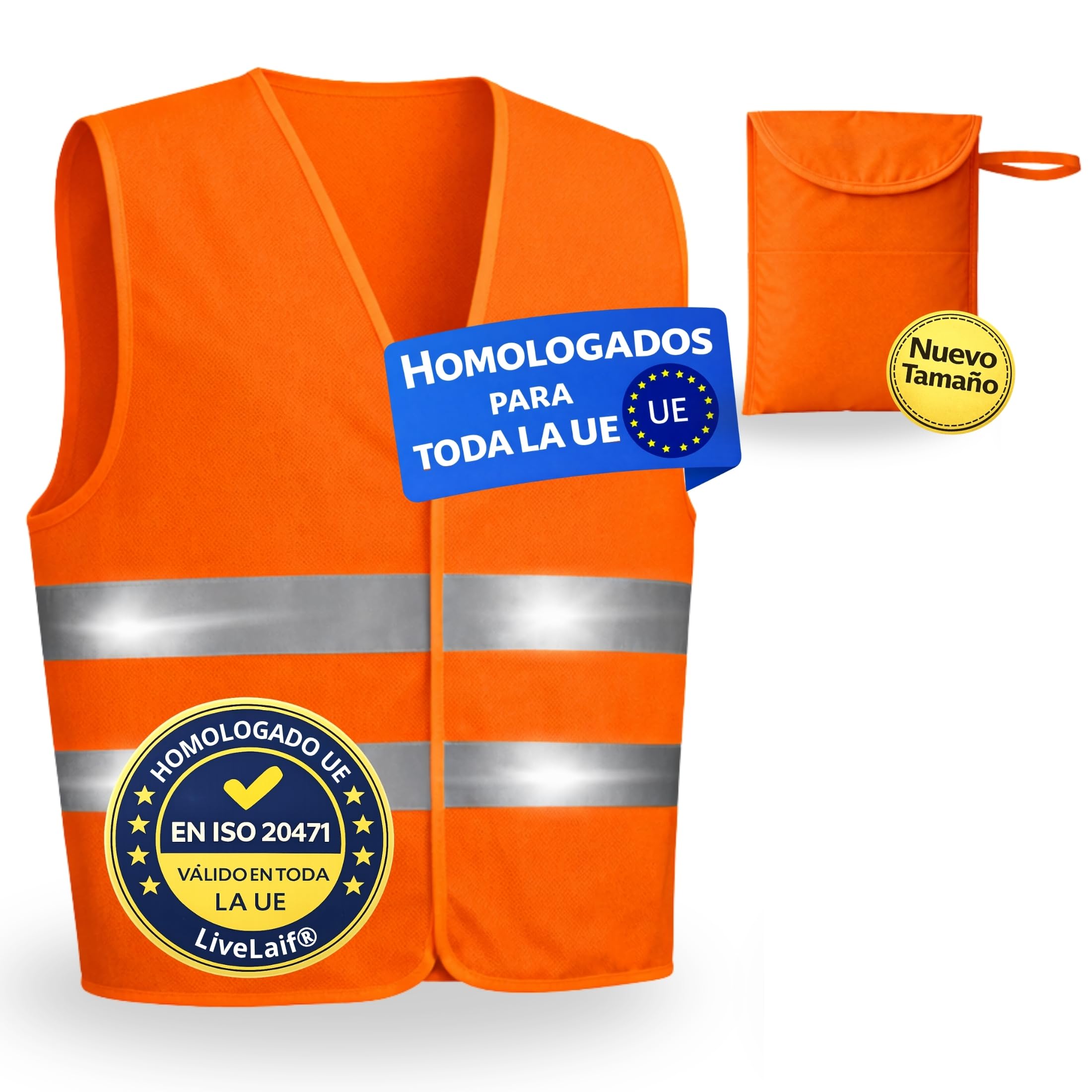 1 x DGT ISO 20471 Approved Reflective Vest + Large Cover | Work Vest High Visibility Orange | for Car, Motorcycle, Construction and Emergencies | One Size Unisex