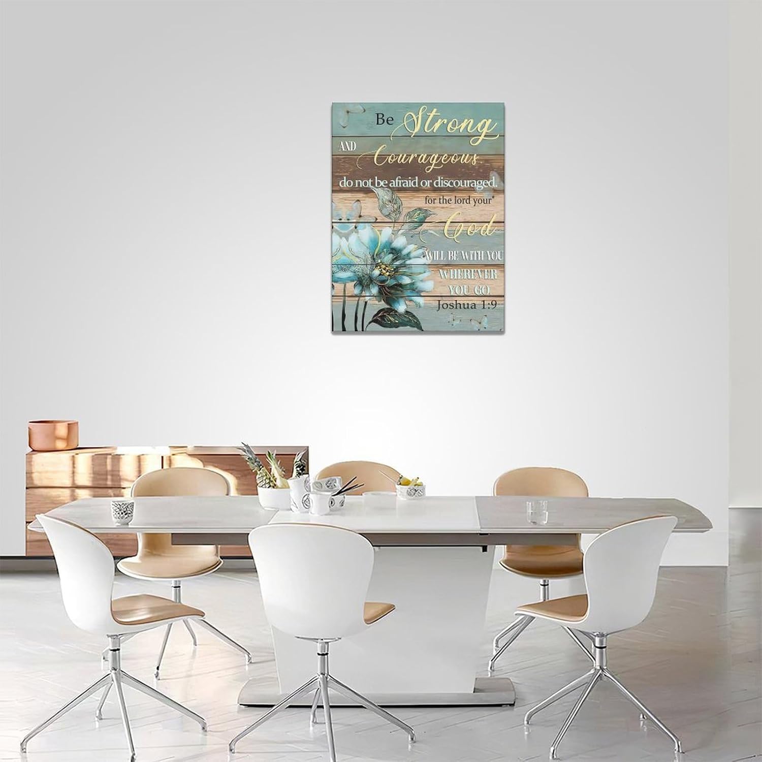 yerretin Christian Wall Art Bible Verse Floral Pictures Wall Decor Religious Scripture Teal Flower Canvas Painting Home Decoration Artwork for Bathroom Bedroom Living Room Office Framed 12"x16"