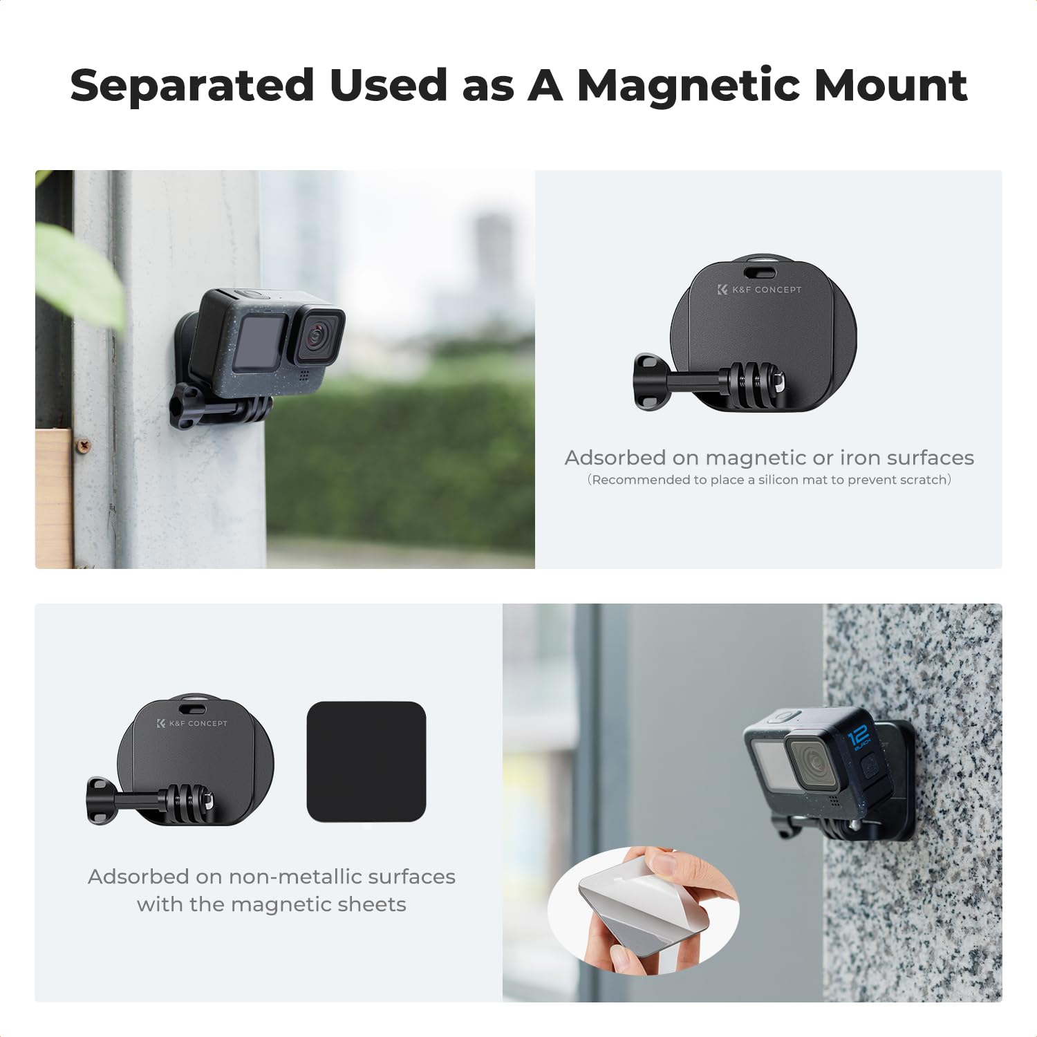 K&F CONCEPT Support Collier Aimanté POV Vlog Vidéo Compatible avec Gopro DJI Action DJI Osmo 360 et Vis en T et Clip Pince Téléphone et Anneau Magnétique Coussinet en Silicone