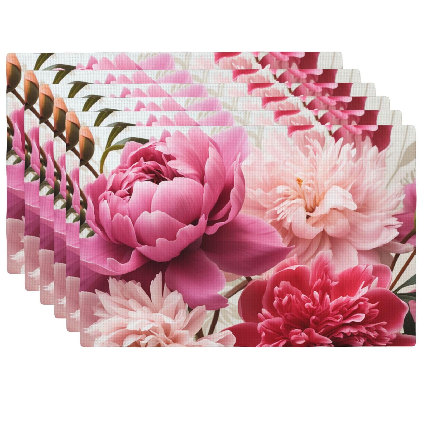 Set de table lavable anti tache lot de 6 lin floral rose