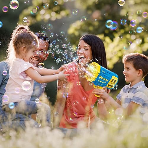 Miniatura 6 de Ametralladora de burbujas de 69 agujeros  Bazuca de burbujas con luz mejorada 2023 con solución de burbujas, pistola de cañón eléctrica para hacer