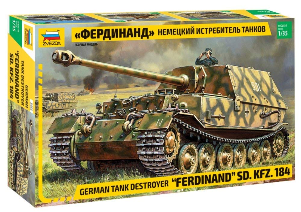 Zvezda 3653 500783653-1:35 SD. Kfz.184 Ferdinand Tiger, modellino di Costruzione, modellismo, Hobby, Fai da Te, in plastica, Non Verniciato.