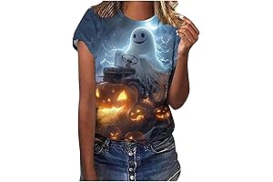 Funny Ghost Pumpkin Graphic Tees: Halloween Shirts for Women 2024