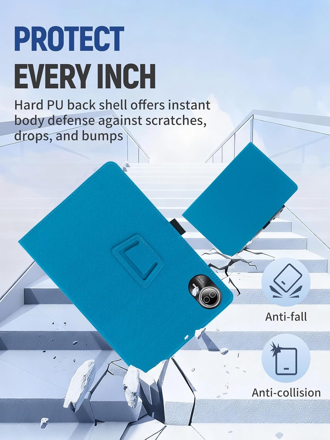 Case for Urao G140L (14 inch) Android 15 Tablet, ZBAGUG Faux Leather Tablet case, with Hand Strap Magnetic flip Design, Business & Travel Friendly, Sky Blue.