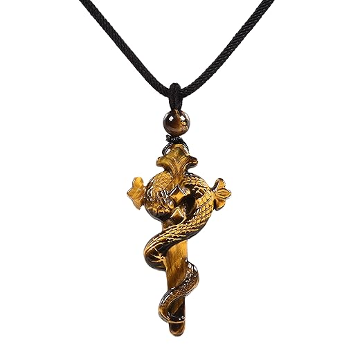 Justinstones Colares de cristal amarelo natural olho de tigre, colar de proteção de amuleto, pingente de joia curativa, presente de 56 cm