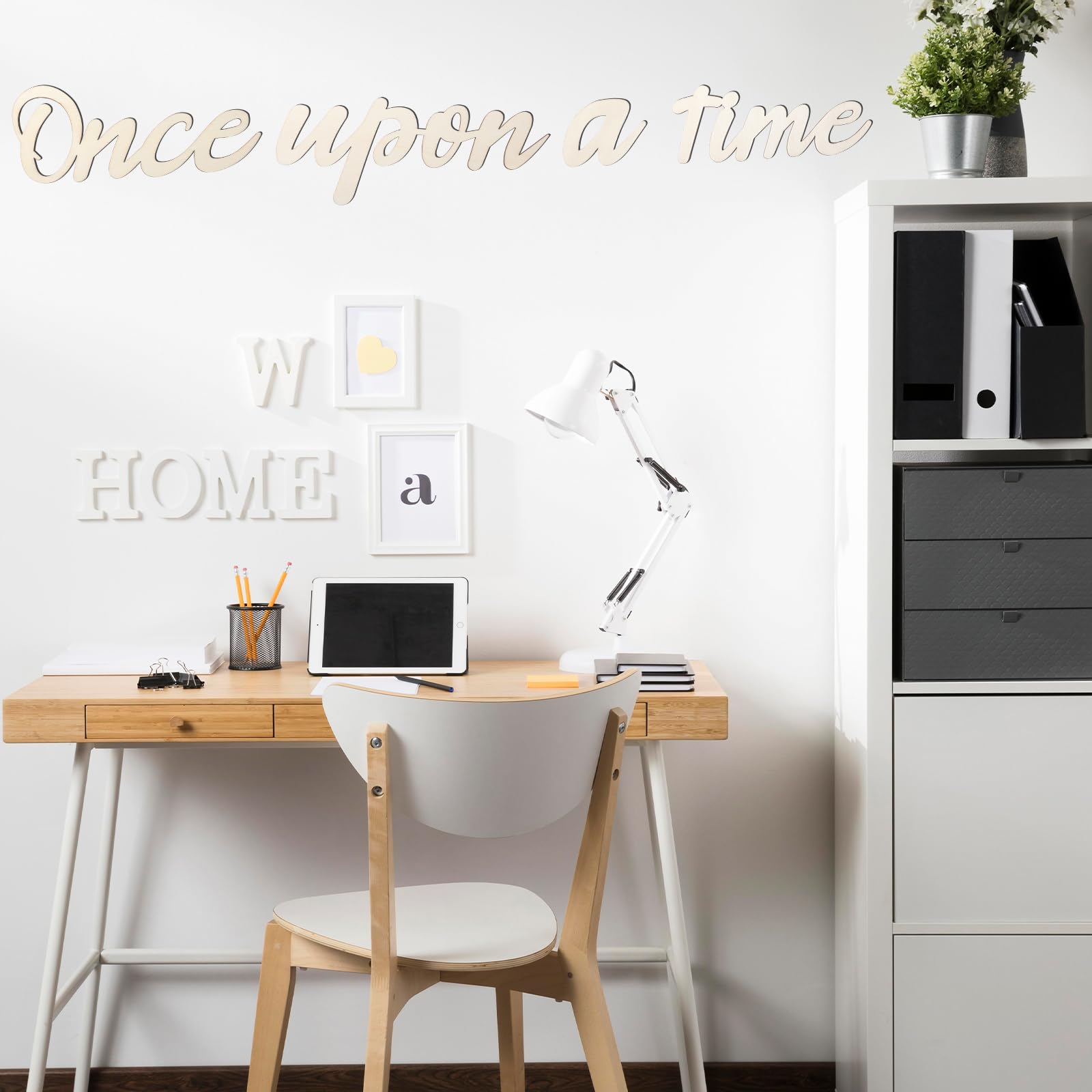 Andibro Panneau en bois « Once Upon a Time » - Décoration murale de chambre d'enfant avec 20 distributeurs de colle - Décoration de chambre à coucher pour famille, bibliothèque, coin de lecture,