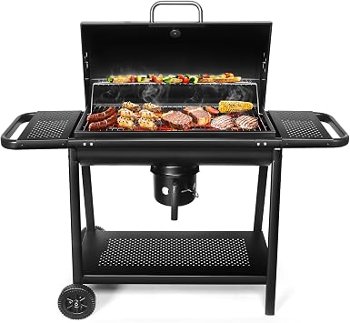 Realcook BBQ Barrel Charcoal Grill: Spacious Premium Outdoor Barbecue Grills with Side Tables - Perfect for Outdoor Cooking B