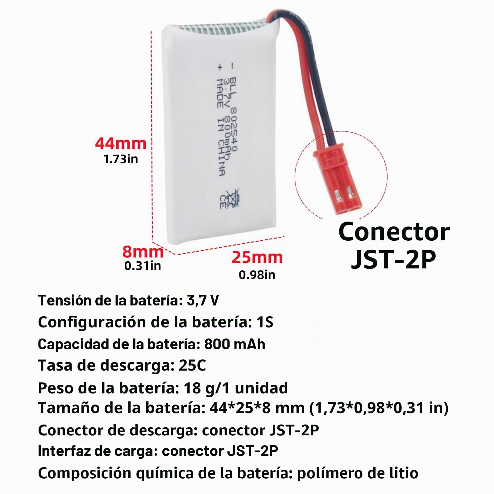 5PCS 3.7V 800mAh Lipo Batería con Enchufe JST de Cargador 5 en 1 para SYMA X56W MJX X400W X300C X800 HS110 HS200 S670 V950hd S1750 V2450 Avión de Juguete de Control Remoto