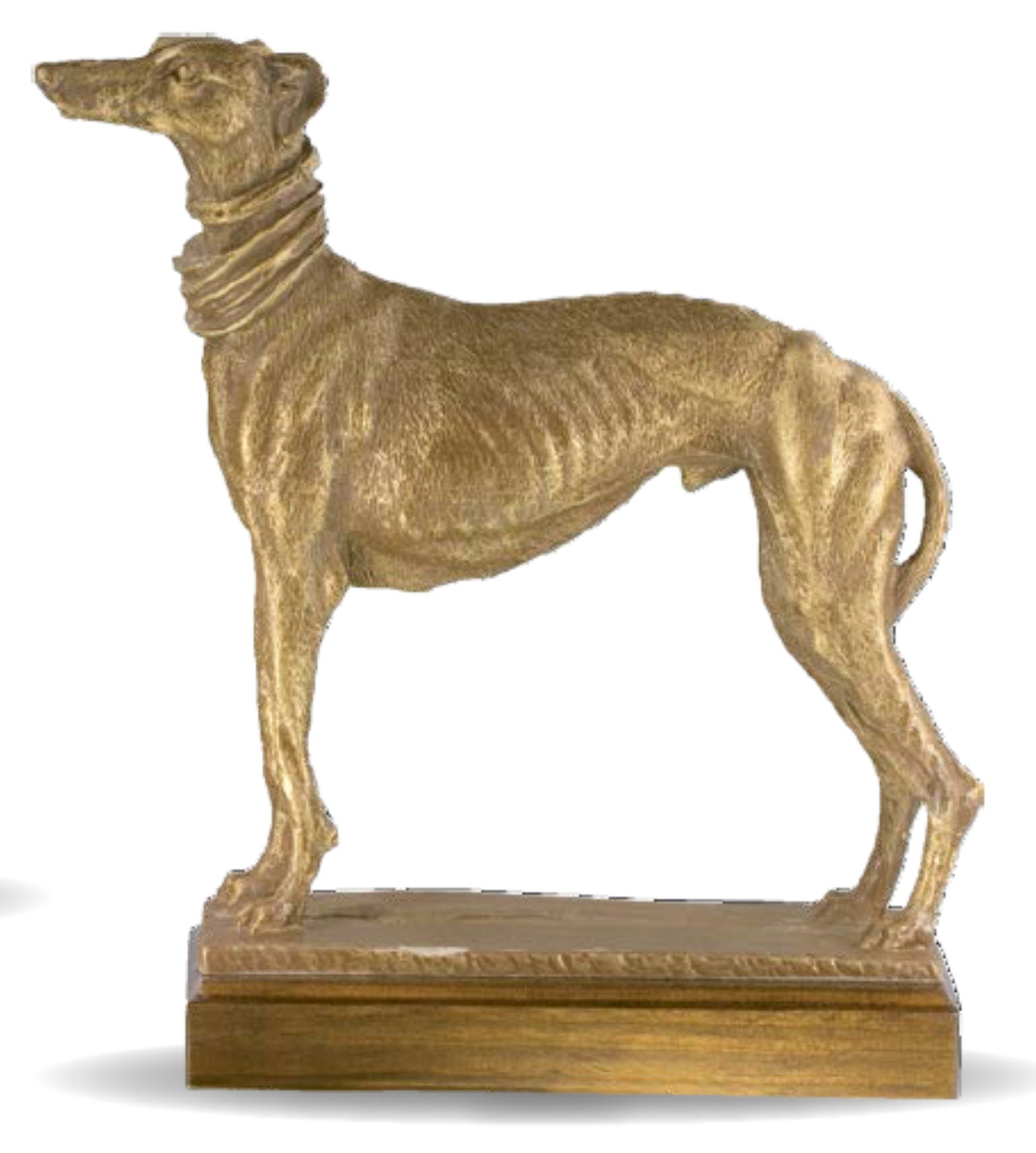 Figura Galgo GRABADA Escultura Personalizada con Nombre Perro de Resina Dorada y pena de Madera