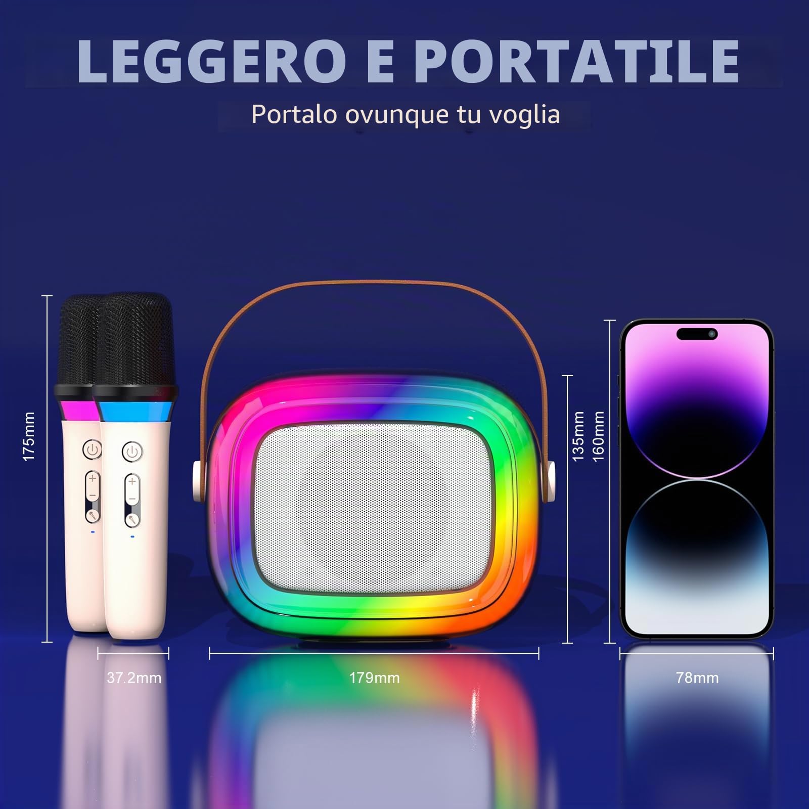 GUYUCOM Karaoke per Bambini con 2 Microfono Bambini, 5 Modalità di Illuminazione RGB, Karaoke Bluetooth è Compatibile con Una Varietà di Dispositivi, Adatto a Bambini di 4, 5, 6, 7, 8, 9, 10 Anni