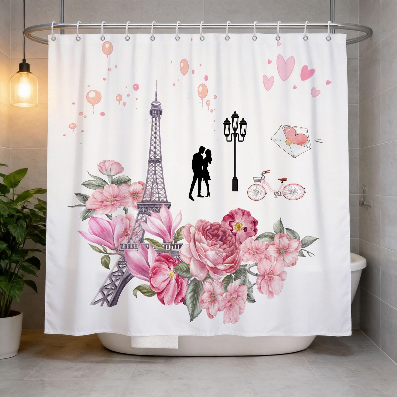 Hongduo 3D Paris Eiffel Tower Themed Shower Curtain for Stalls Bathtubs Cartoon Bathroom Decor Shower Curtain Set Polyester Fabric Waterproof 200x200cm/79X79 Inch with Hooks