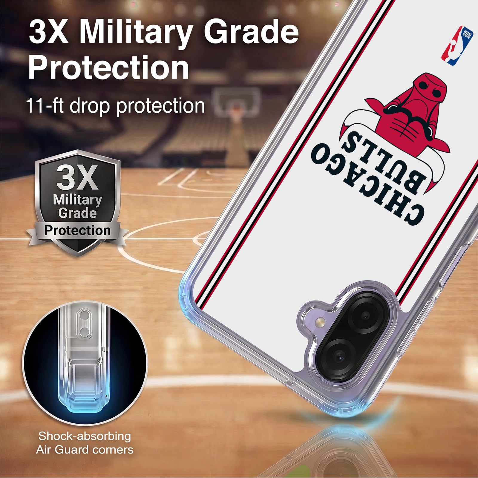 Head Case Designs sous Licence Officielle NBA Design Blanc Chicago Bulls Logo Coque en Gel [Protection de Qualité Militaire] Compatible avec Samsung Galaxy A07 4G