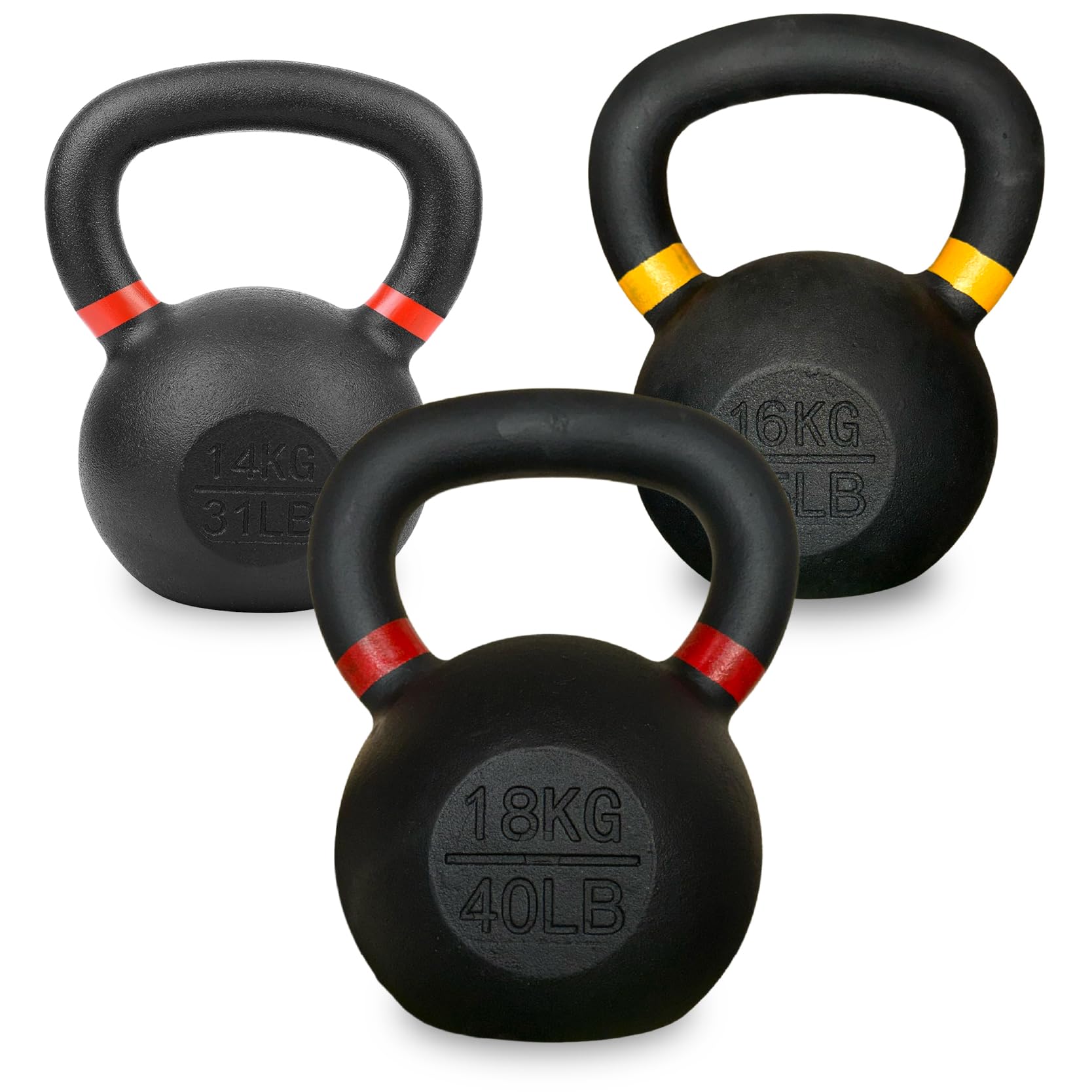 Cast Iron Kettlebell Set – 3 Piece Weight Set (12 kg to 72 kg) – Solid Core, Flat Base, Wide Grip Handle – Full Body Workout for Home Gym Strength Training ((8+10+12)30Kg)