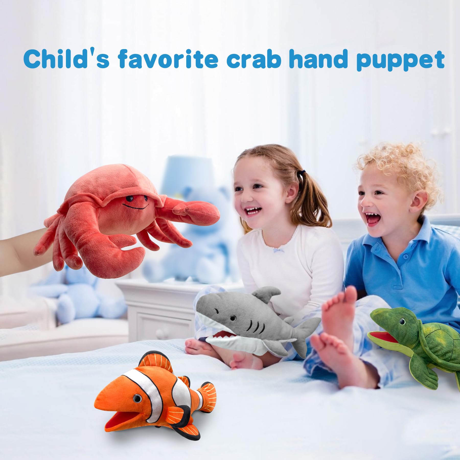 JUSTQUNSEEN Shark Hand Puppet Realistic Plush Puppet 13",Shark Puppets for Kids Ocean Animal Hand Puppet with Moveable Mouth,Soft Stuffed Shark Puppet Story Toys Shark Puppets Role Play Teaching Gift - Image 2
