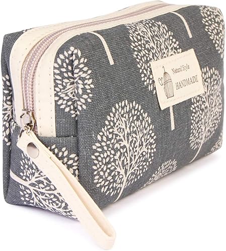 Miniatura 8 de RIAH FASHION Bolsa portátil de viaje para maquillaje cosmético, organizador de artículos de tocador, bolso de pulsera, floral, a cuadros, corcho,