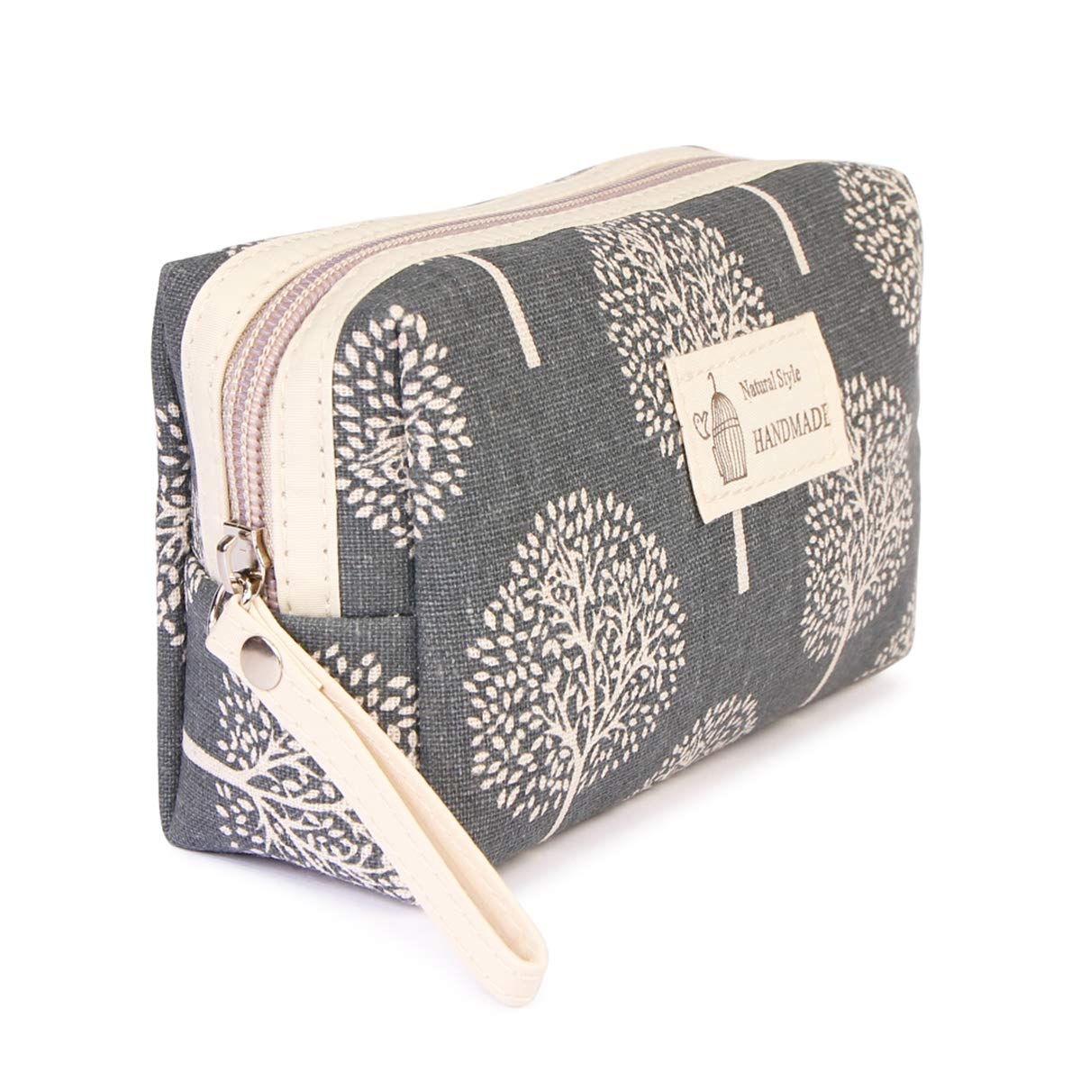 RIAH FASHION Portable Travel Clutch Cosmetic Makeup Pouch Bag - Toiletry Organizer Purse Wristlet Stripe, Floral, Plaid, Cork (Rectangle Pouch - Tree)