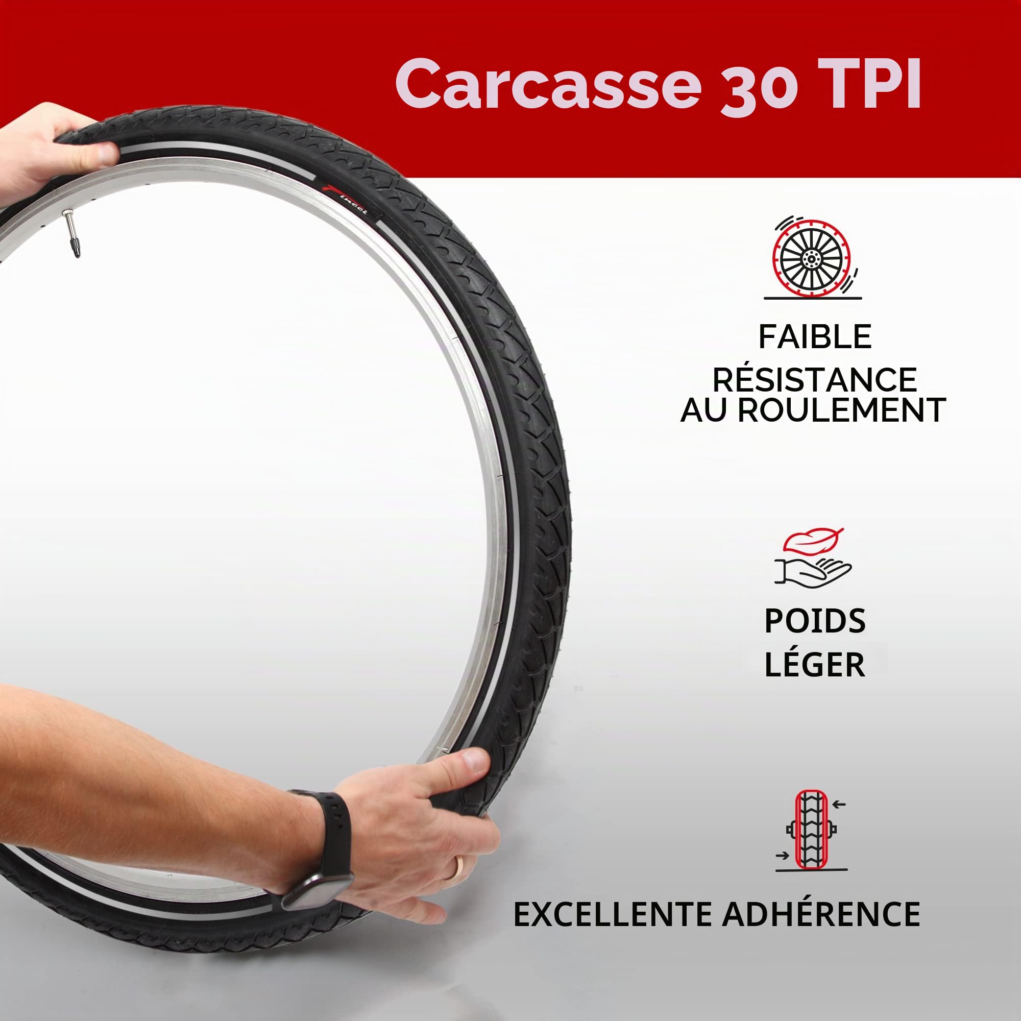 Fincci Velo Pneu VTT 26 x 1.95 Pouces - Paire Slick Pneus Velo 26 Pouces - Pneus Urbain 50-559 30 TPI pour Tournée & Électrique & Route & Hybrid & Montagne Velos - Un Paquet de 2 Accessoire Velo