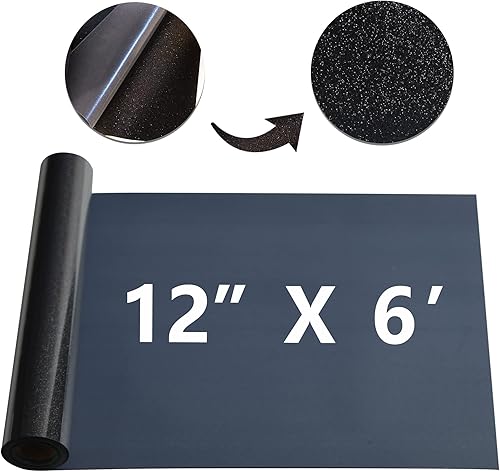 Vista 20 de Rollos de vinilo de transferencia de calor HTV con purpurina negra, 12 pulgadas x 9 pies, vinilo elástico para planchar en camisetas para silueta