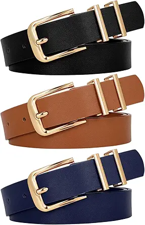 WERFORU 3 PACK Women Belt Women Fashion Leather Belts for Jeans Pants Ladies Belts with Gold Buckle