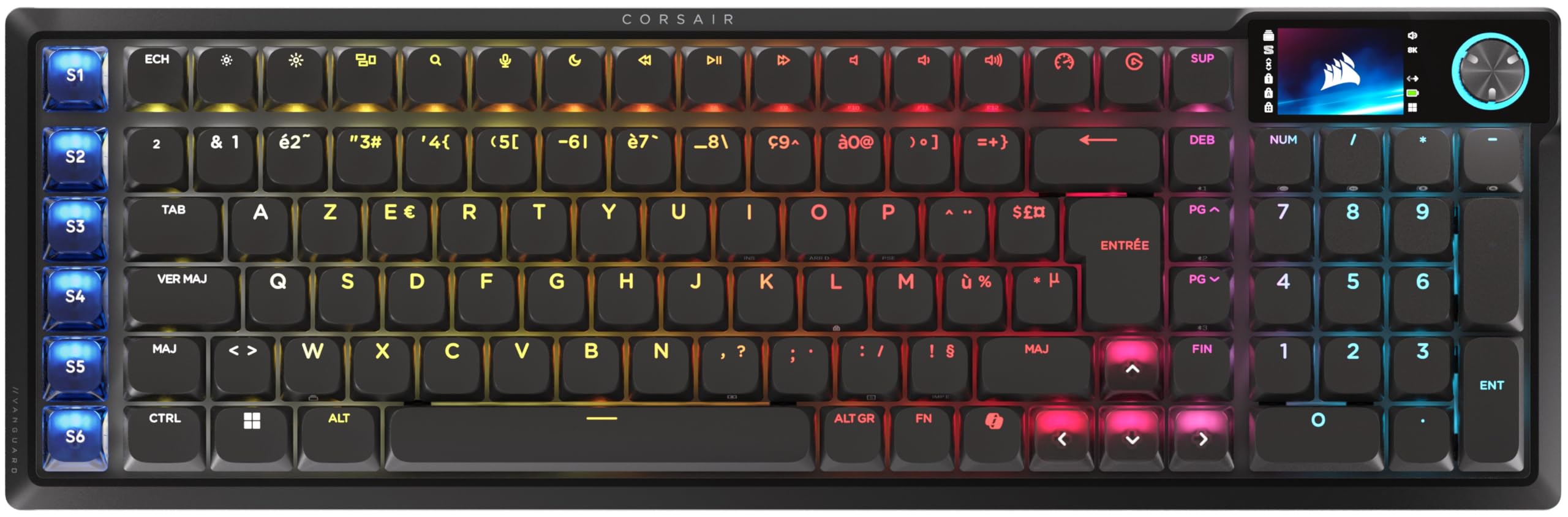 Corsair Vanguard AIR 99 sans Fil Clavier Gaming RGB (AZERTY FR) – Noir | Optique-Mécanique, Profil Bas, Écran LCD, OPX Commutateurs, Interrogation 8 000 Hz, Stream Deck Virtuel, SOCD Flashtap