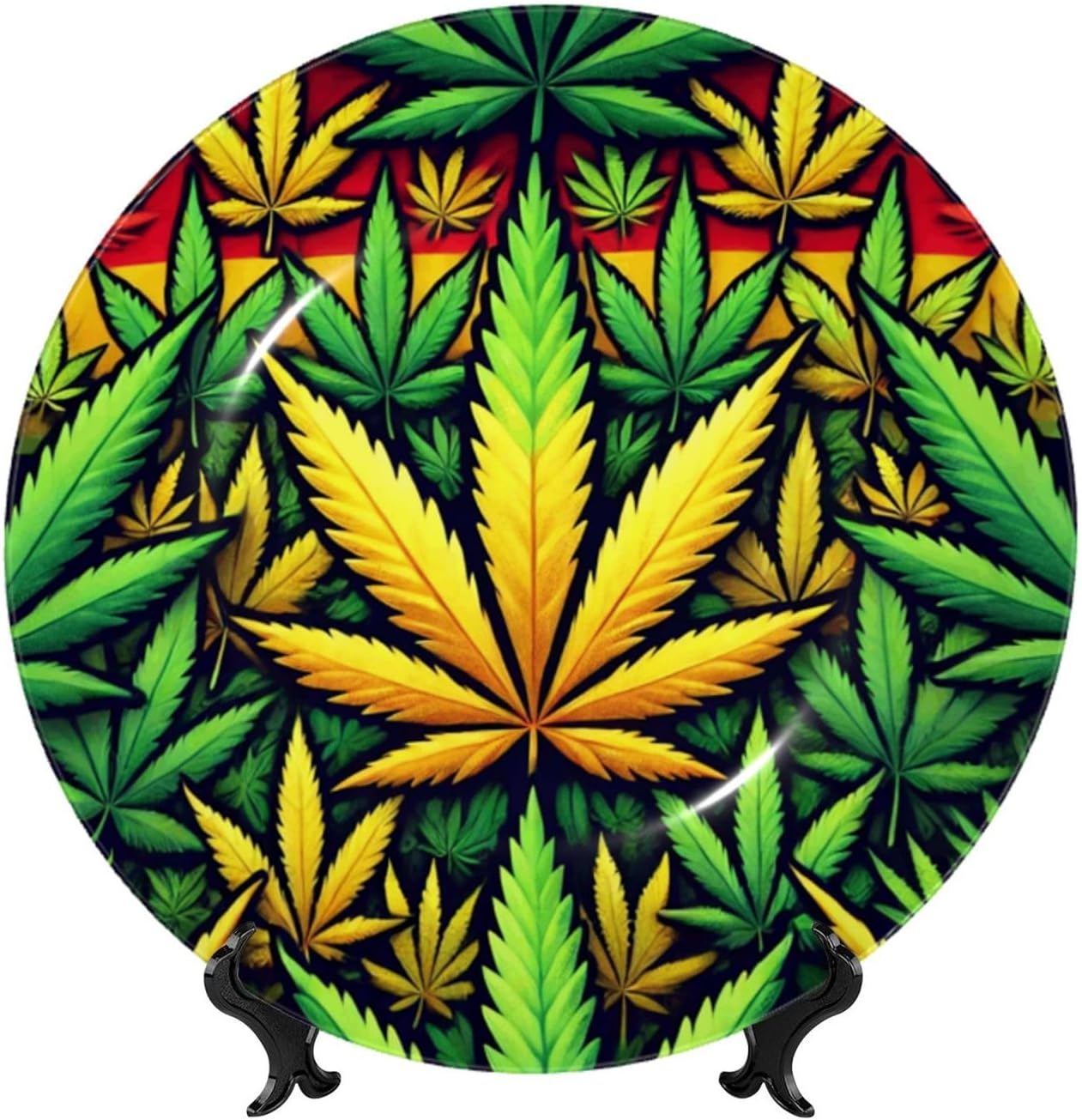 Rasta-Weed-Leaf 10 Inch Decorative Plate With Stand, Elegant Display Wall Plate For Home Decor