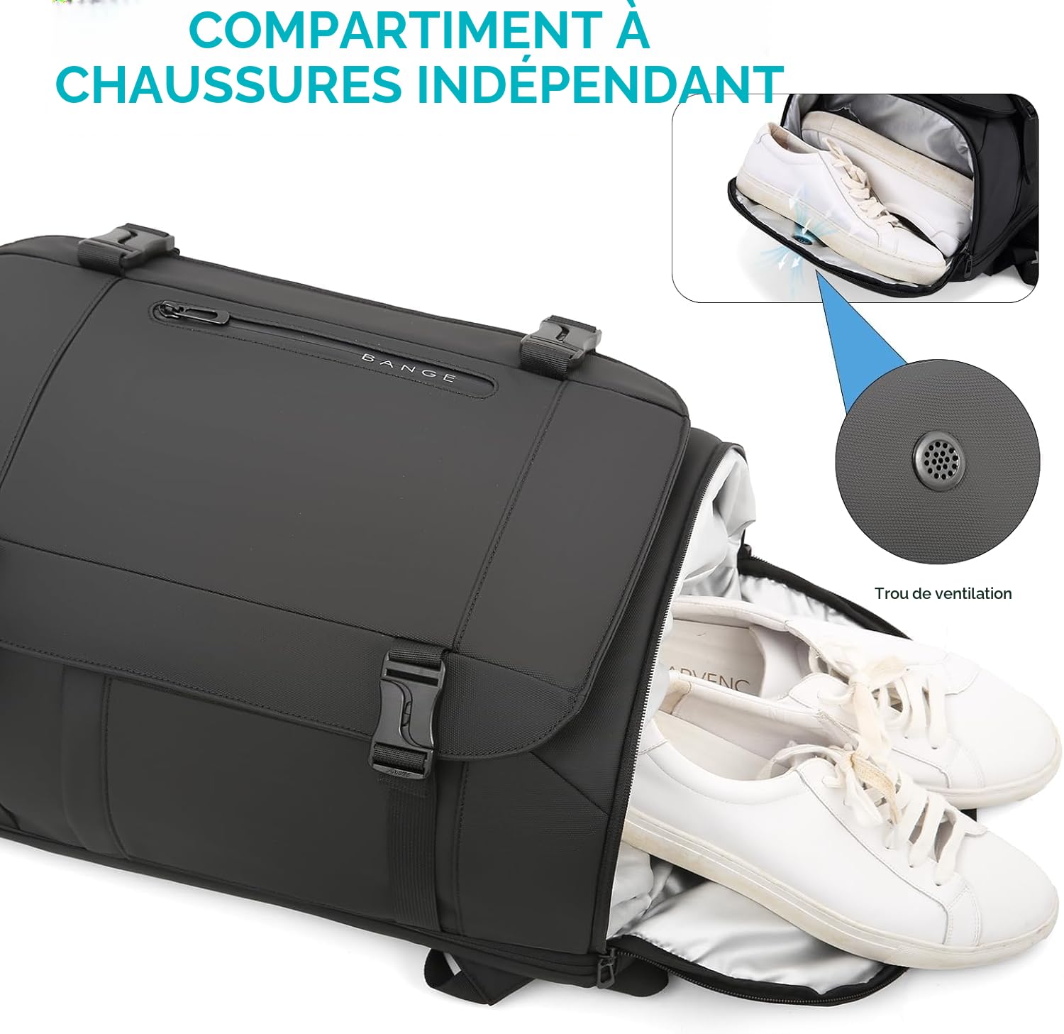 BG FUTURE AESTHETICS Sac à Dos de Voyage 40 L avec Compartiment à Chaussures, Bagage à Main pour Le Week-End, homologué par Les Vols, léger et étanche pour Ordinateur Portable de 15,6 à 17,3", Noir,